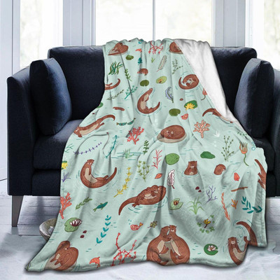 Otter Fish Cute Blanket, Soft Blankets Flannel Bed Throw Cozy Lightweight Plu...