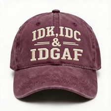 Vintage Embroidered IDK IDC IDGAF Baseball Cap - Funny Sarcastic Unisex Dad Hat