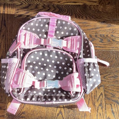 Pottery Barn Kids Polka Dot Gray Pink Backpack Adjustable Strap Outer Pockets