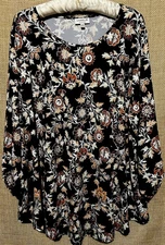Studio B Top 3X Floral Print Stretch Knit Popover Plus Size Shirt Blouse 3XL