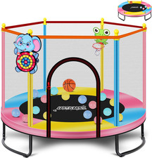 Pink 5Ft Indoor Trampoline for Kids 2-5 with Net  Basketball Hoop