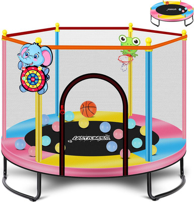 Pink 5Ft Indoor Trampoline for Kids 2-5 with Net & Basketball Hoop