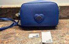 Love Moschino Blue Heart Logo Crossbody Bag Gold Hardware for Women