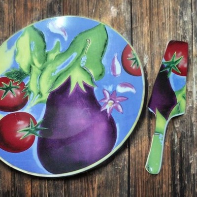 Vintage Maxwell & Williams Aubergine Porcelain Cake Platter & Server Set