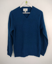 M S Men's Extra Fine Lambswool V-Neck Knit Jumper Blue Size S NEW F2