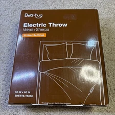 Bearhug Electric Throw Blanket 50" x 60", Reversible Velvet & Sherpa Heated