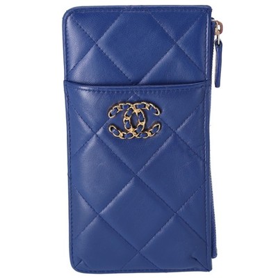 CHANEL 19 Matelasse Accessory Wallet Card Case AP1182 Blue