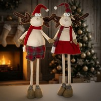 2X StüCk Xl Elch Teleskopbeine 52-92Cm Deko Figur Weihnacht Rentier Paar Beige