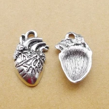 6 or 15PCS Antique Silver Gothic Heart Charm Pendant, Anatomical Heart JHS255
