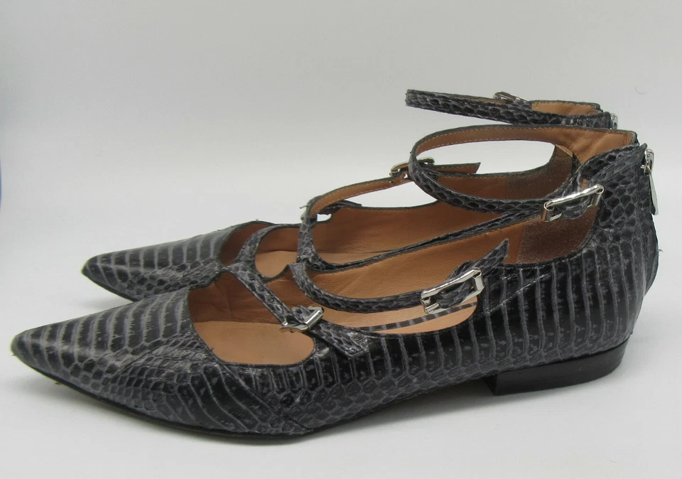 Sigerson Morrison Negro Gris Pulie Piel de Serpiente Hebilla Correa Punta Plana talla 8 Foto 4 de 4