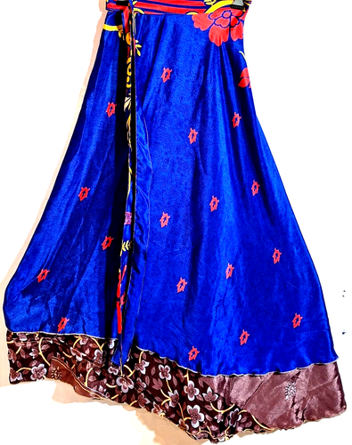Incredible-art Vintage Silk Sari Magic Wrap Skirt Reversible Double Layer skirt