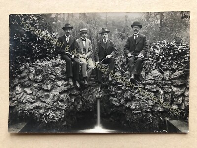orig. Photo 1916, Bad Lippspringe Men At Fountain Park 