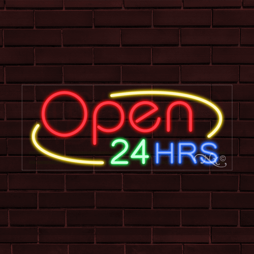 NEW "OPEN 24 HRS" w/BORDER 30x12x1 INCH LED FLEX WINDOW/WALL INDOOR SIGN 30856 - Picture 1 of 1