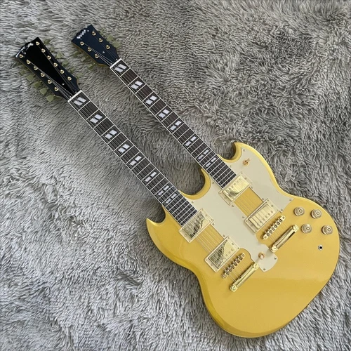 Factory Rare Gold Double Neck SG 6+12 String Electric Guitar EDS-1275 Solid Body