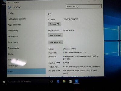Dell E7440 Intel Core i7-4600u 2.1GHz, 2.7GHz  8GB RAM 256GB  Touchscreen