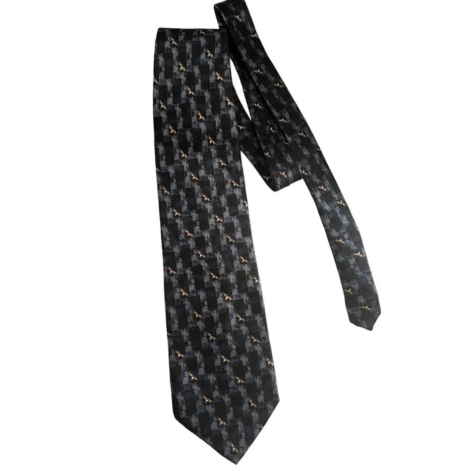 Corbata vintage Bill Blass 100 % seda azul marino con pájaro dorado Foto 4 de 4