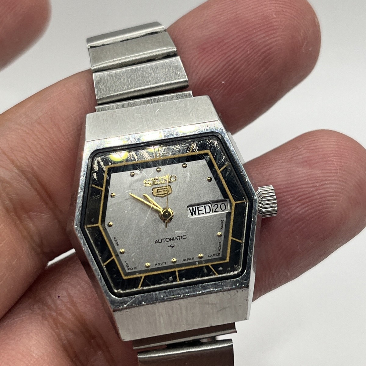 RARE VTG SS 4206-511A SEIKO 5 HEXAGON SILVER DIAL LADIES AUTOMATIC