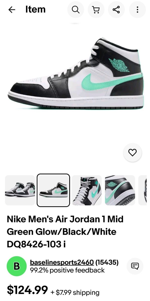 Nike Air Jordan 1 Mid Green Glow/White/Black Men's 10.5 New
