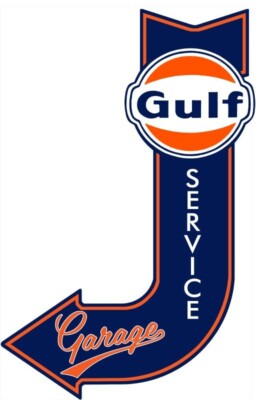 Gulf Oil Company Service Garage Arrow New Sign 18'' Tall Diecut Style USA STEEL