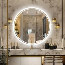 Bathroom Mirror LED Illuminated Vanity Anti fog Wall Touch Makeup Round 32x32''
