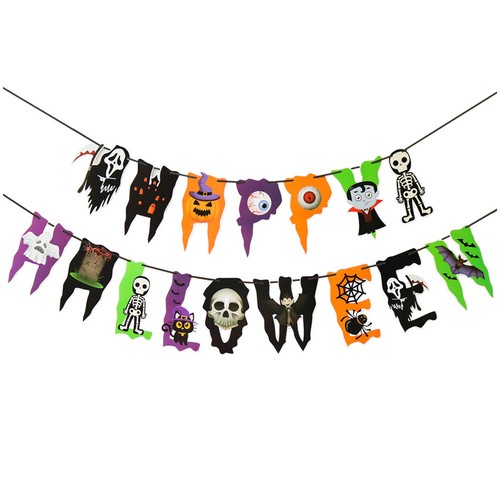 Happy Halloween Banner Decorations Pumpkin Bunting Hanging Party Favor Supplies - Picture 4 of 10