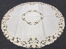 Solid Beige Embroidered Daisey Cutwork 33" Fabric Embroidery Tablecloth Round