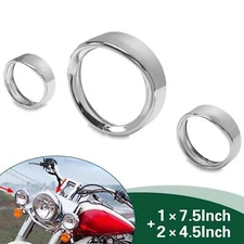 7" Headlight 4.5" Fog Light Visor Trim Ring Bezel Cover For Harley Dyna Softail