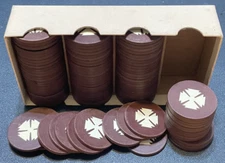 CLASSIC ANTIQUE USPC SQUARE EDGE POKER CHIPS SEYMOUR CODED FANCY MALTESE CROSS