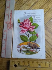 Postcard - Embossed Flower & Snow Scene Print - Greeting Card - Happy Birthday