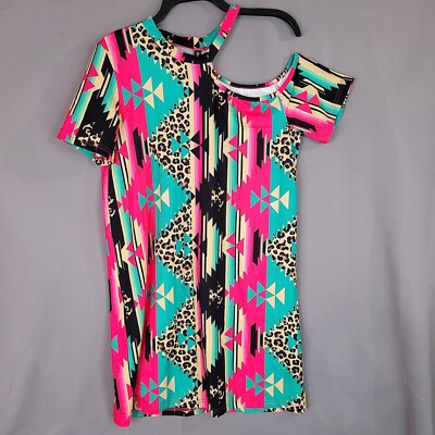 Crazy Train Women's Mini Dress Cold Shoulder Aztic Print Multicolor Size M