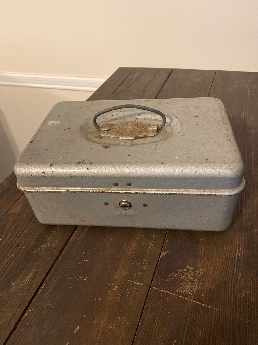 Vintage Metal Lock Box Cash Box No Key Petty Cash Box Locking Cash