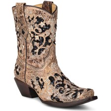 CORRAL Women's Brown Inlay And Embroidery And Studs And Crystals Ankle Boots