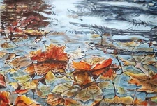 Original Artworks Modern Painting Landscape 23x34 MAPLE LEAVES AUTUMN Art Signed