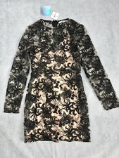 Missguided Black Lace Evening Dress Size 8 Elegant Bodycon Mini Dress BNWT