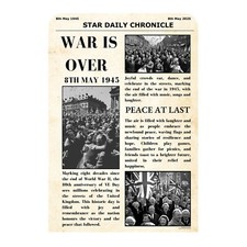 The War is Over Newspaper Cardboard Backdrop 80th VE Day Standee 134cm x 92cm