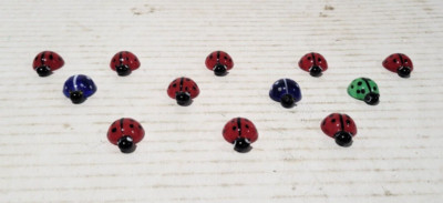 12 pcs Festive Treasures Mini Glass Ladybugs 9 Red, 2 Blue & 1 Green Collectible