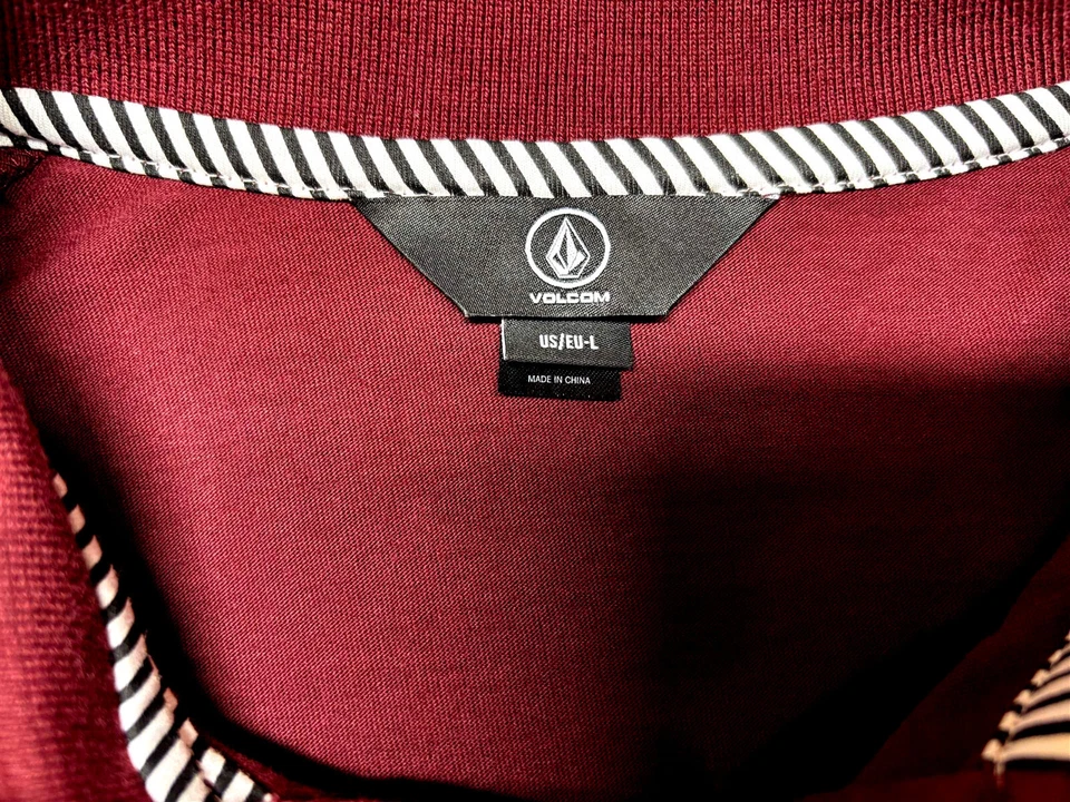 Volcom Mens Pullover Knit Long Sleeve Cotton Burgundy Gray Shirt Large L - Image 4 of 4