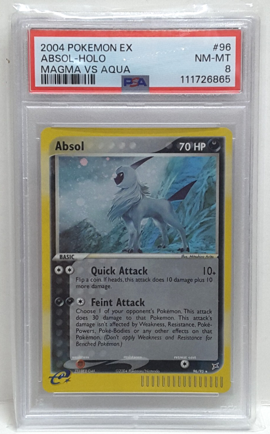 English Pokemon EX Team Magma vs Team Aqua Absol 96/95 Holo PSA 8