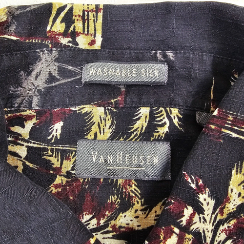 Van Heusen Hawaiian Shirt Mens Extra Large Black Silk Tropical Vacation Resort - Picture 7 of 14