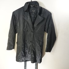 Fuda Fu Da New York Faux Leather Vtg Women's Xl Tie-back Black Long Trench Coat
