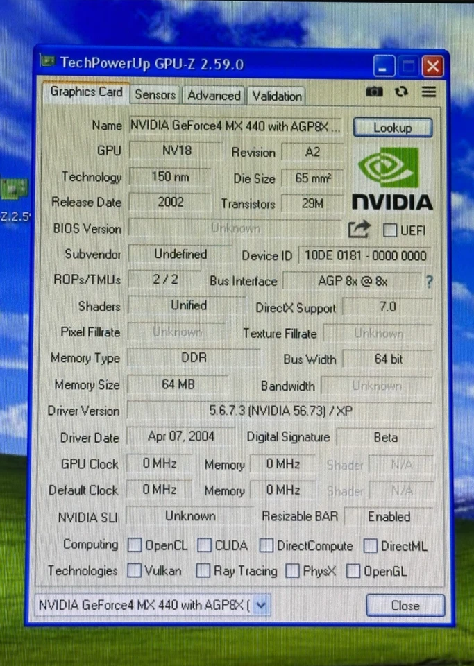 Nvidia GeForce MX440 64MB AGP8X 64bit- AGP Slot - Image 4 of 4