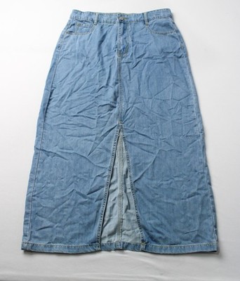 Mable Women's Solid Moriah Denim Midi Skirt W/ Shadow Pocket JL3 Blue Large