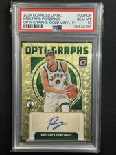 2024 Optic Kristaps Porzingis Optigraphs Auto 1/1 Gold Vinyl PSA 10