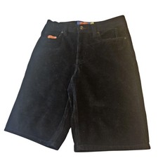 Corduroy Shorts Mens 27 Black 5-Pocket Zip Fly Embroidered Patch Casual Soft