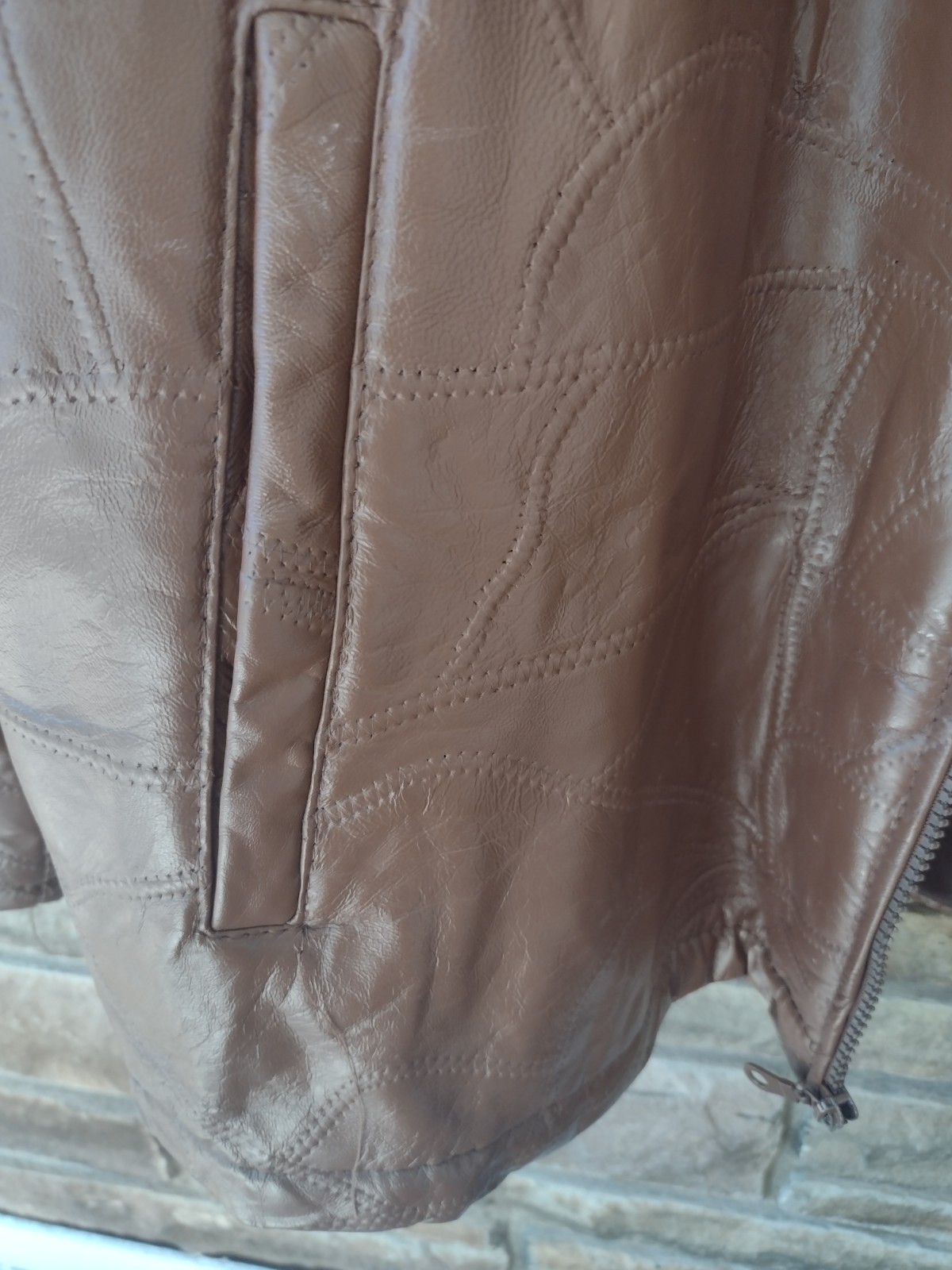 Vintage Genuine Patchwork Leather Jacket Brown W … - image 16