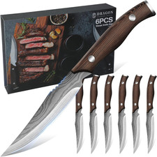 Dragon Creek Edelstahl Steakmesser Set, Steakmesser 6-Teilig Holzgriff, Steakbes