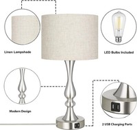 Dimmable Touch Table Lamps Set of 2 USB Charging Beige Linen Shade