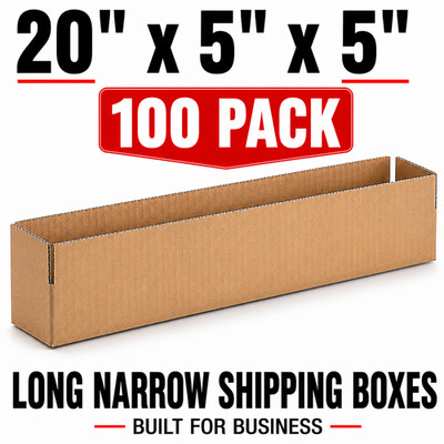 100 Boxes 20''x 5''x5'' Long Corrugated Shipping Boxes ECT-32 Kraft Packing Cartons