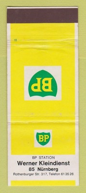 Matchbook Cover - BP oil gas Werner Kleindienst Rothenburger WEAR