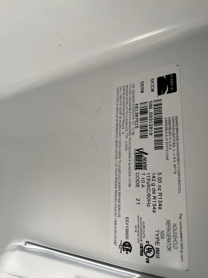 White 21 cu.ft Kenmore top-mount Refrigerator (used) - Image 2 of 4